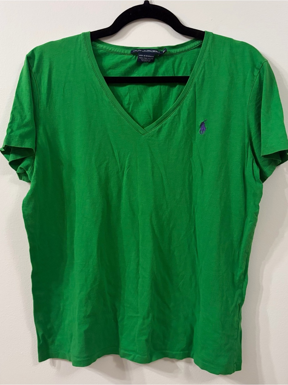 Ralph Lauren Sport Women’s V Neck T-shirt Size XL Pima Cotton Pony Logo Preppy